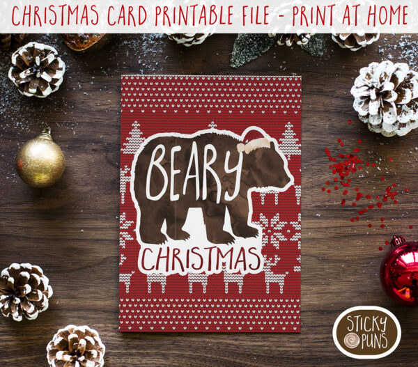 Beary Christmas printable holiday card