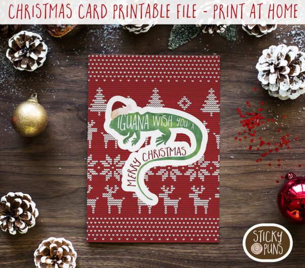 IGUANA Wish You a Merry Christmas Printable Card