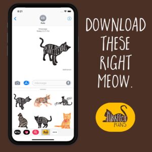 download PURRfect Puns iMessage sticker pack right MEOW