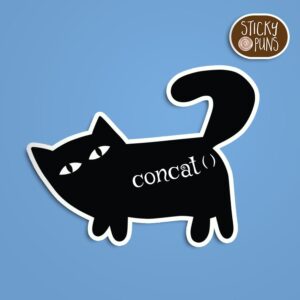 A programming pun sticker with the word 'Concat()' featuring a cute cat.