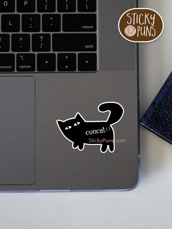 ConCAT() pun sticker shown stuck on a laptop