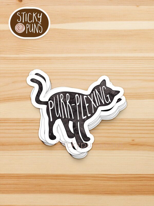 stack of PURRplexing - cute cat pun stickers