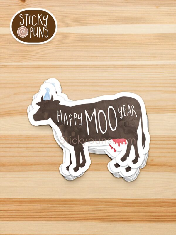 stack of Happy MOO Year pun stickers