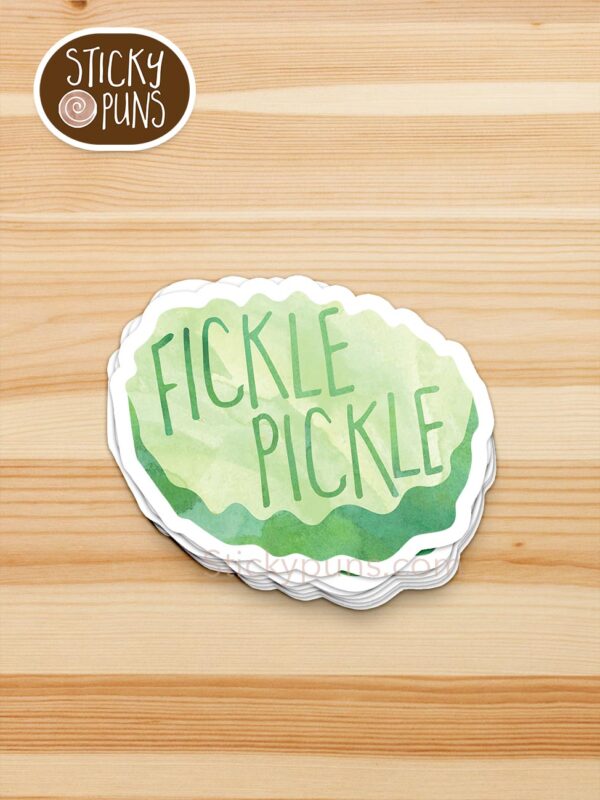 stack of fickle pickle pun stickers