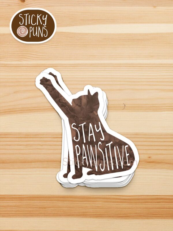 stack of Stay PAWsitive - cute cat pun stickers