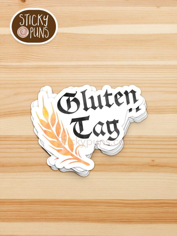 stack of gluten tag pun stickers