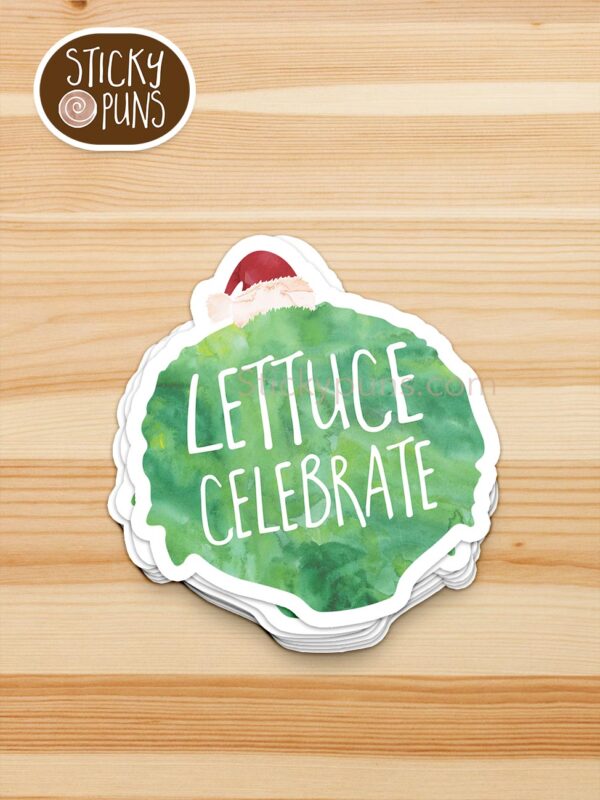 stack of LETTUCE celebrate - funny Christmas pun stickers