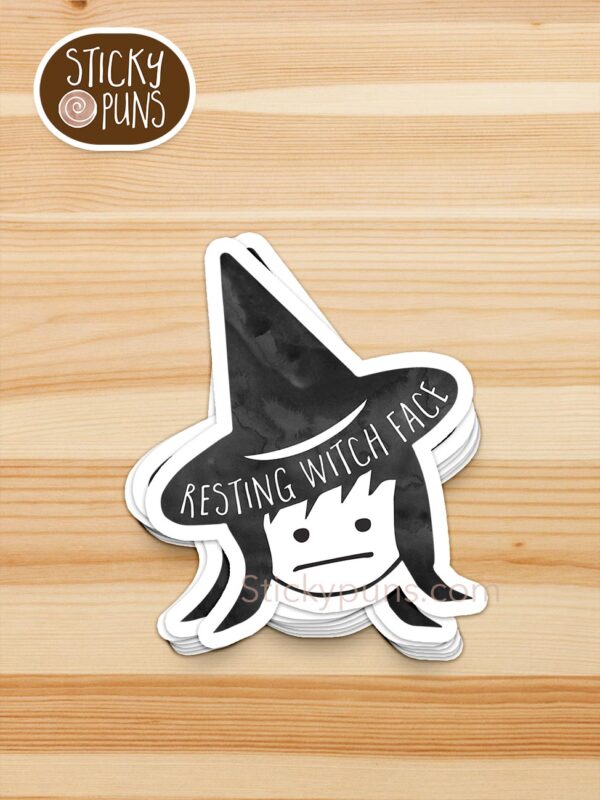 stack of Resting WITCH face pun stickers