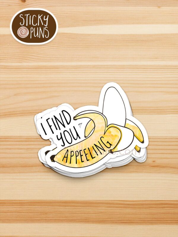 stack of I Find You aPEELing pun stickers