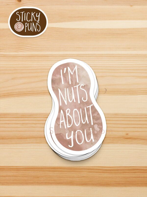 stack of I'm NUTS about you pun stickers