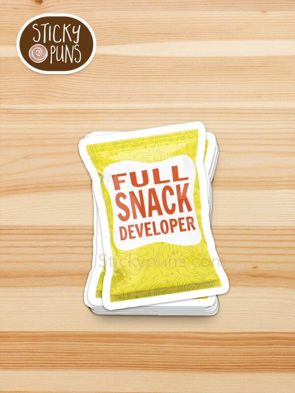 stack of full SNACK developer pun stickers