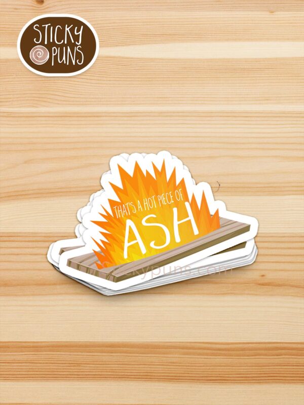 stack of That's a hot piece of ASH pun stickers