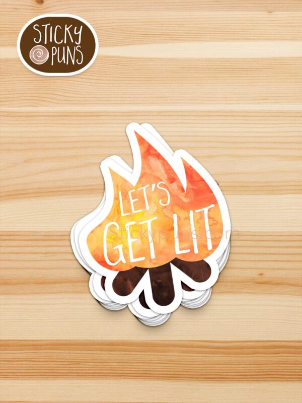 stack of lets get lit pun stickers