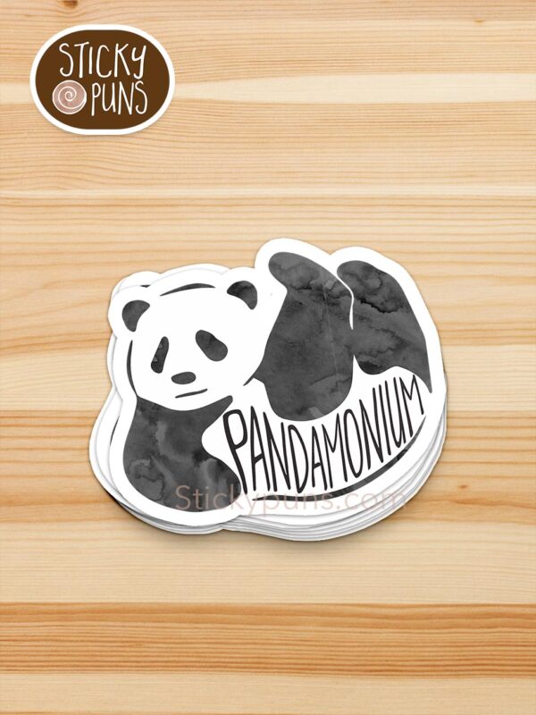 stack of pandamonium pun stickers