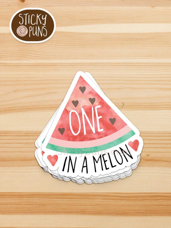 stack of one in a melon pun stickers