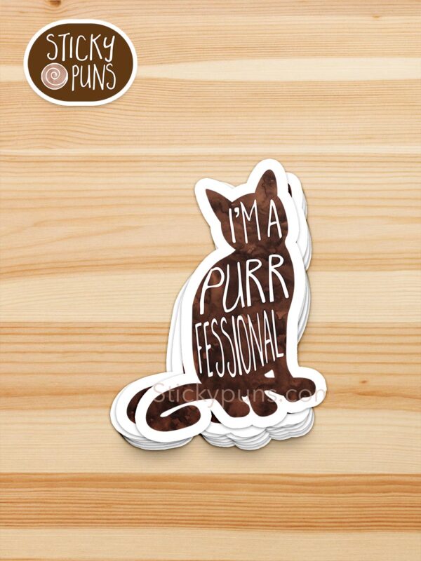 stack of I'm a purrfessional pun stickers