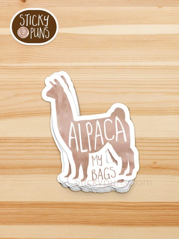 stack of alpaca my bags pun stickers