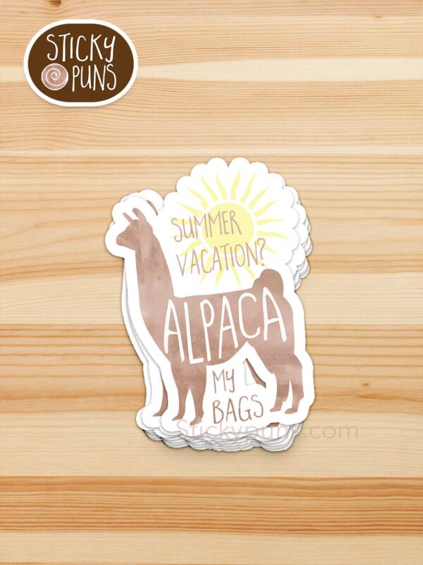 stack of alpaca my bags pun stickers