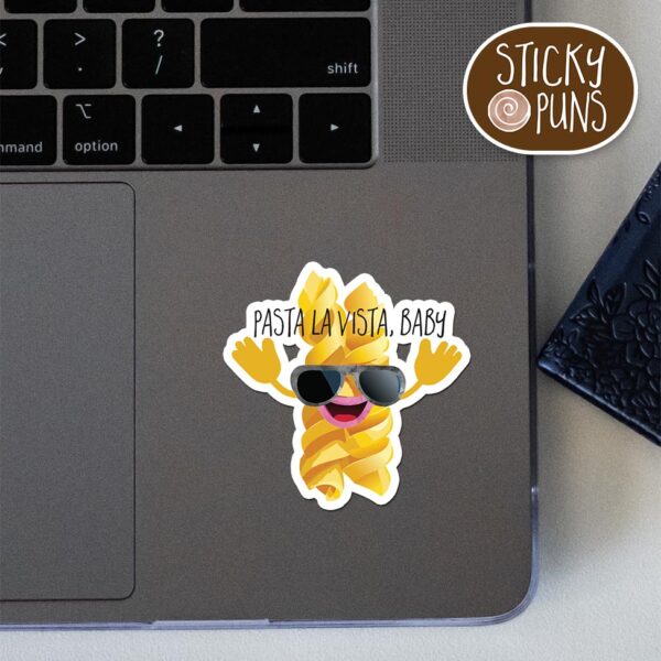 funny spanish pasta pun sticker on a laptop