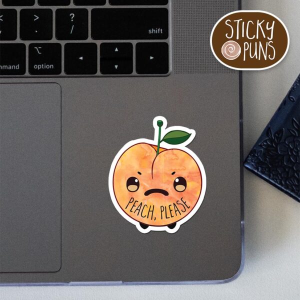 funny peach sticker on a laptop