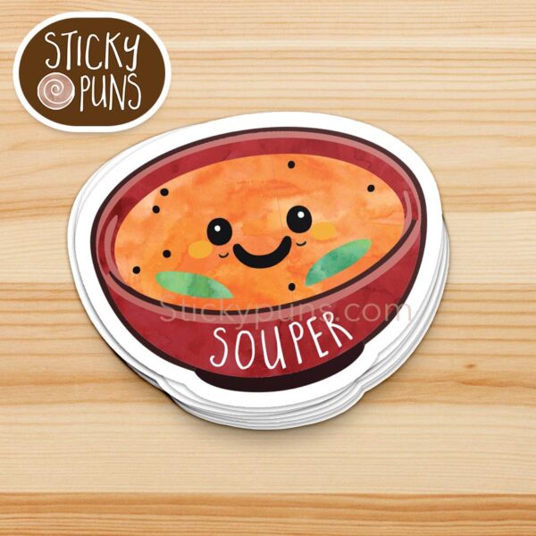 stack of cute kawaii soup pun stickers