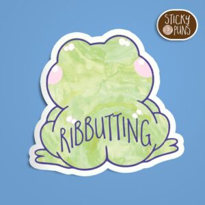 frog butt sticker with "ribbutting" text