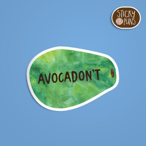 Avocado pun sticker with text “Avocadon’t”