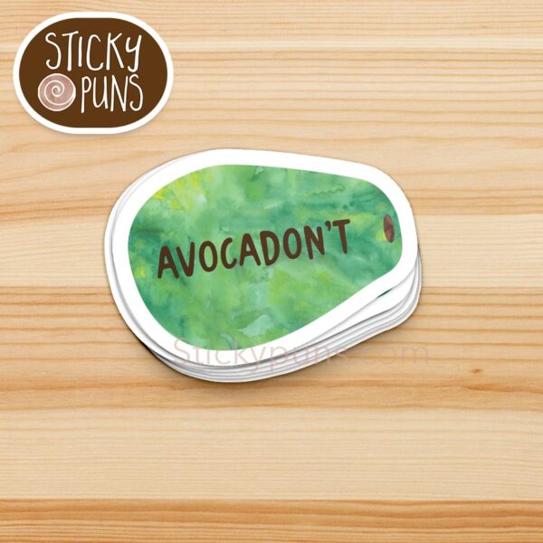 “Avocadon’t” sticker featuring a playful avocado pun design