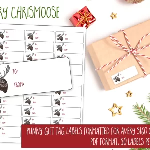 funny Christmas gift tag with moose