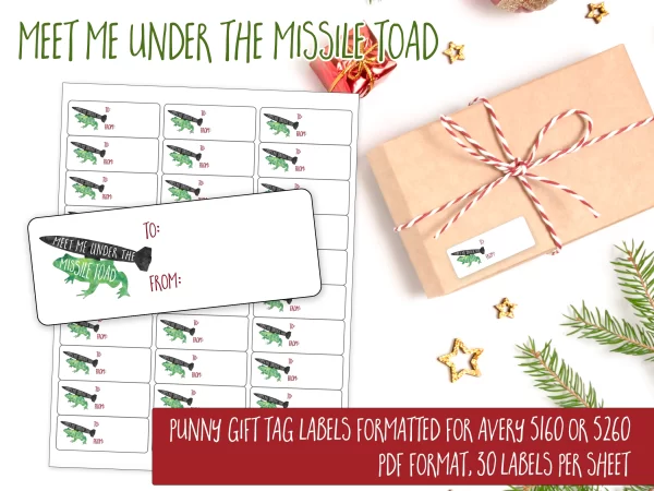 funny Christmas gift tag with missile and toad