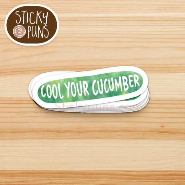 Cool Your Cucumber sticker with a clever cucumber pun