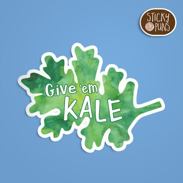 Give em hell funny sticker with Give Em Kale pun design