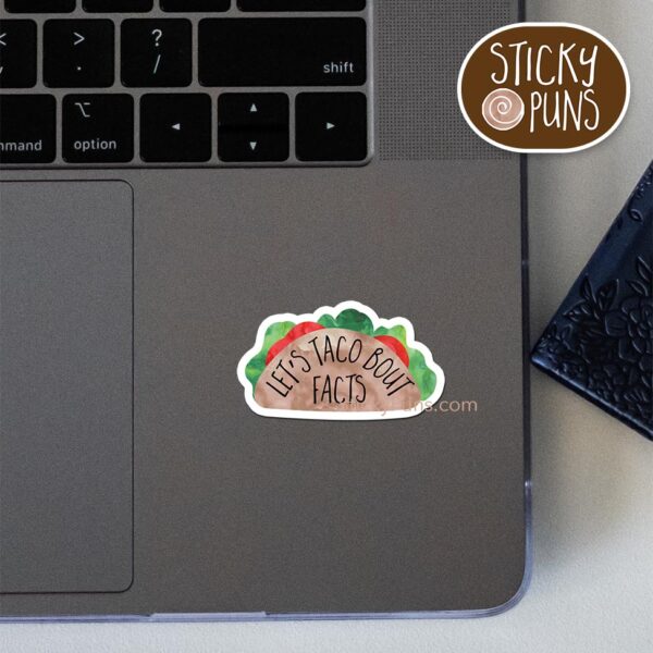 Taco Pun Sticker – Let’s Taco Bout Facts Design