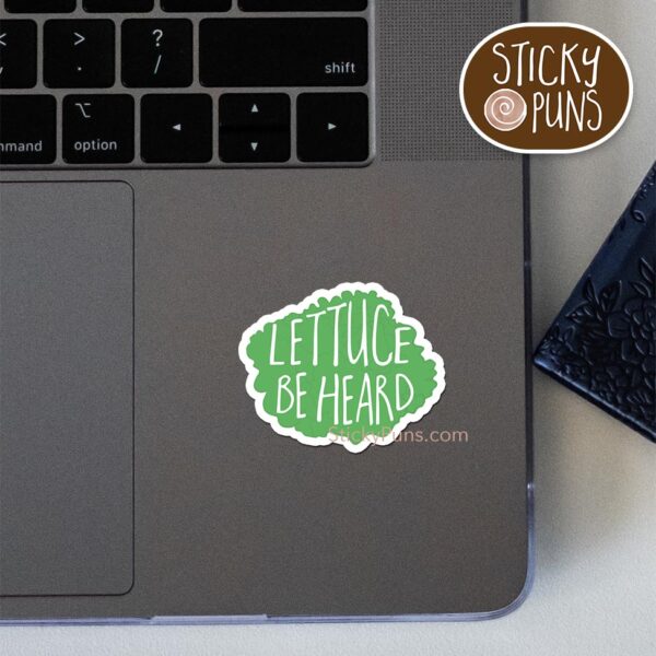 Funny vegetable-themed sticker featuring a lettuce pun for humor and advocacy.