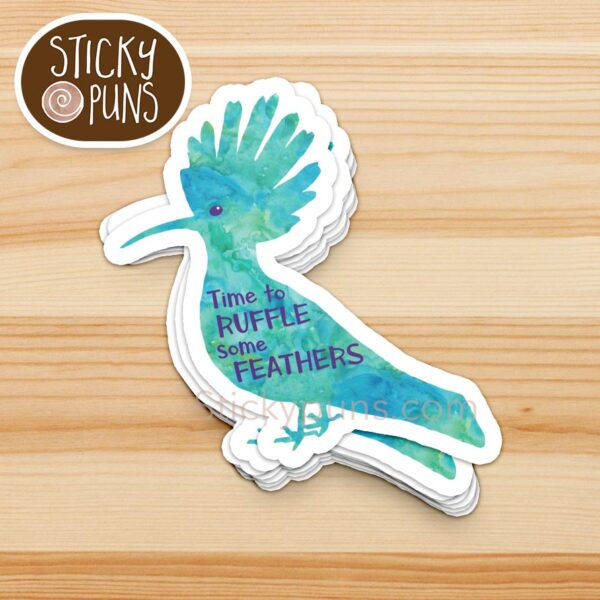 Humorous bird pun sticker featuring vibrant artwork