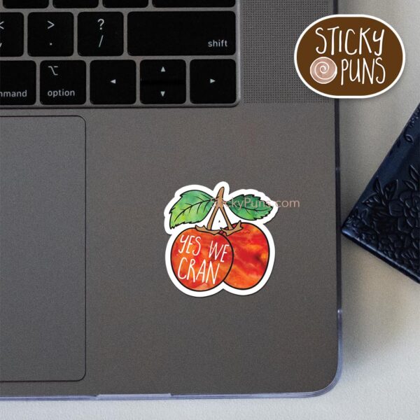 We Can Do It Rosie the Riveter pun sticker with cranberries