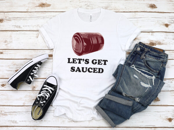 Funny Friendsgiving cranberry sauce can digital art on a shirt mockup